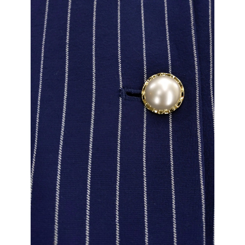 Chicos‎ Women's Blazer US Size 2 12/14 Navy Blue Striped Long Sleeve Ruffle Cuff - Picture 5 of 9